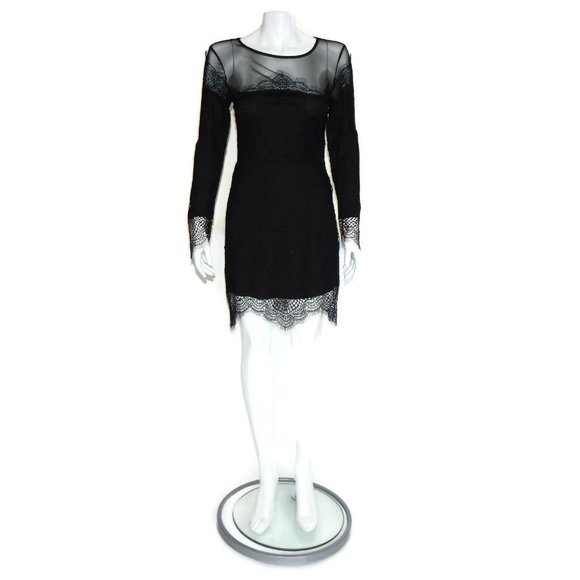 FOR LOVE & LEMONS Black Lace Mesh Long Sleeve Sexy Womans Dress size S /5331 - Picture 2 of 6